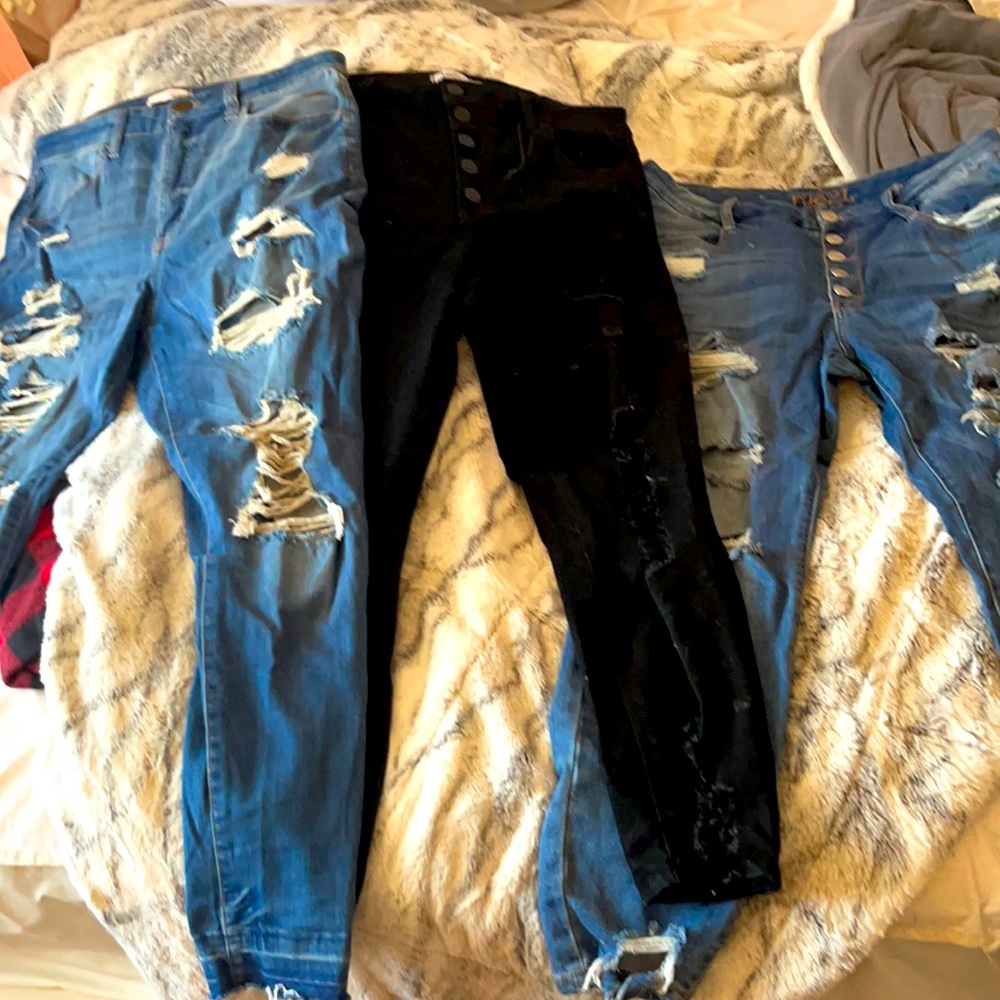 Black,blue,blue ripped jeans